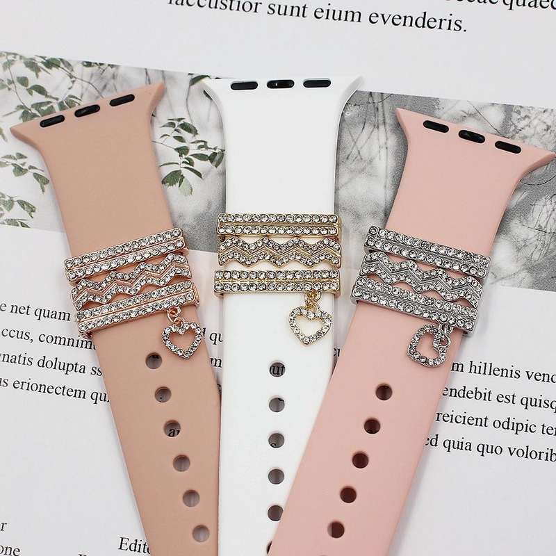 3pcs/set Smart Watch Silicone Strap Buckle Decoration Ring(Rose Gold)