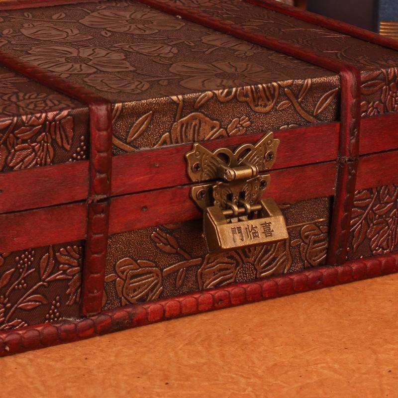 Desktop Book Finishing Retro Box Wooden Jewelry Storage Box With Lock, Size: 23cmx16cmx9.5cm(Grap...
