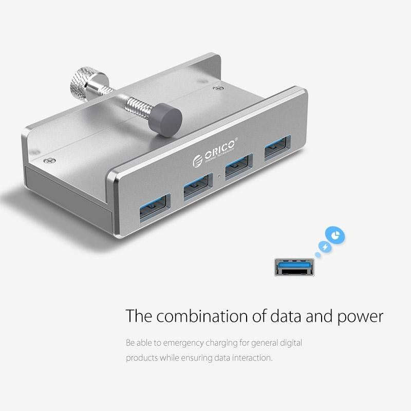 ORICO MH4PU Aluminum Alloy 4 Ports USB 3.0 Clip-type HUB with 1m USB Cable, Clip Width Range: 10-...