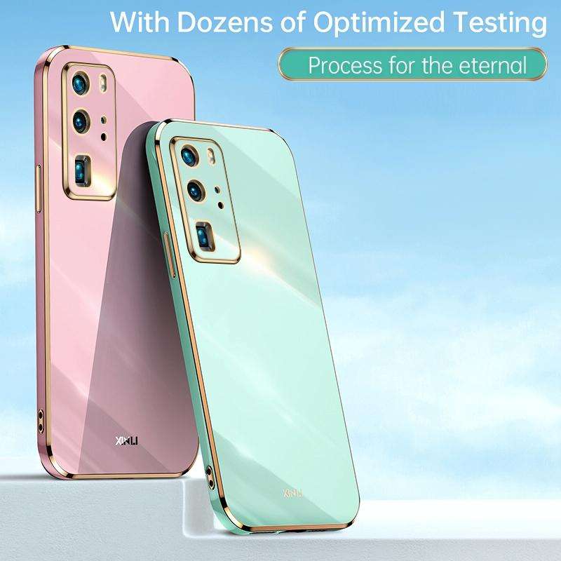 For Huawei P40 XINLI Straight 6D Plating Gold Edge TPU Shockproof Case(White)
