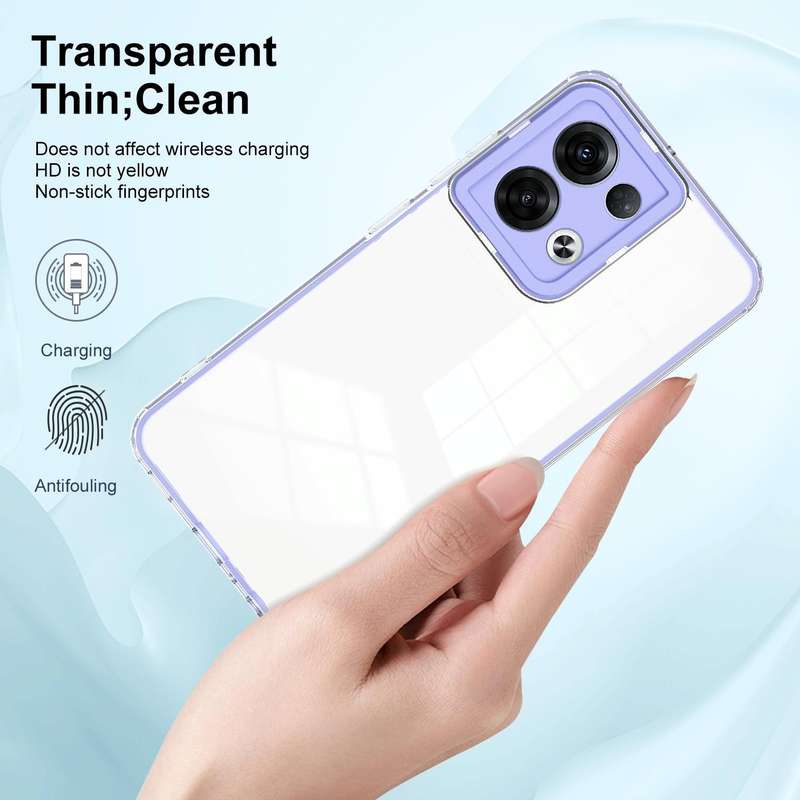 For OPPO Reno8 5G 3 in 1 Clear TPU Color PC Frame Phone Case(Purple)