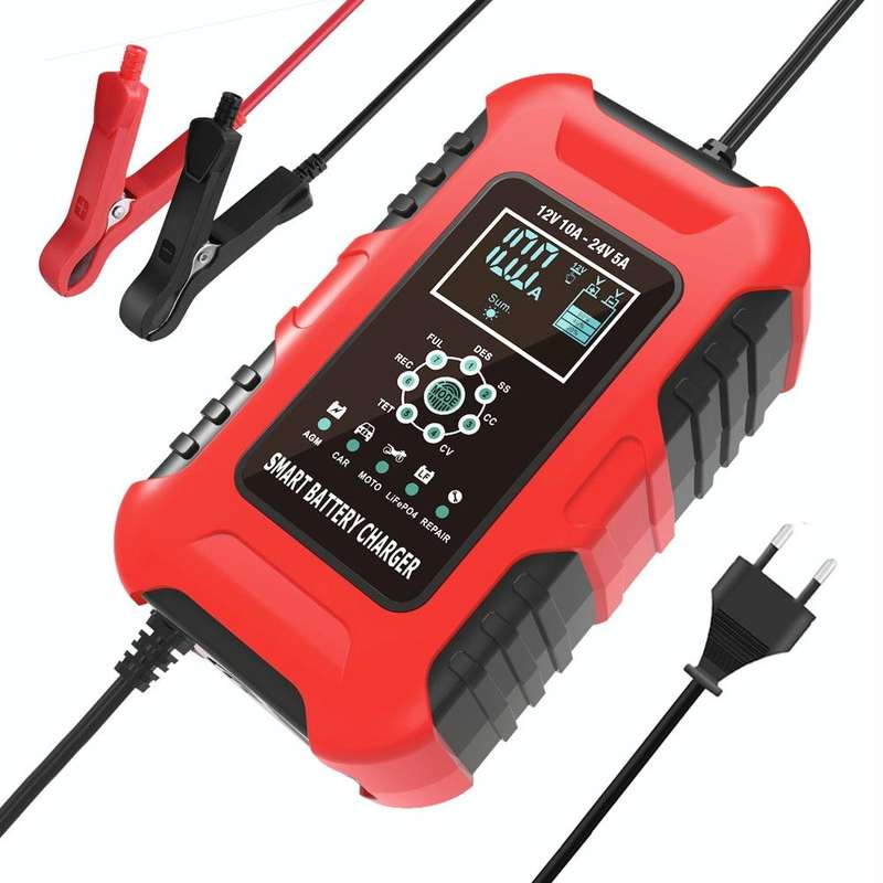 FOXSUR 10A 12V 7-segment Motorcycle / Car Smart Battery Charger, Plug Type:EU Plug(Red)