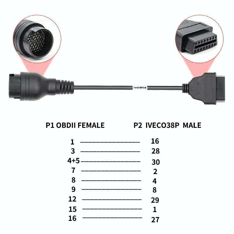 38 Pin to OBD2 Truck Cable for IVECO