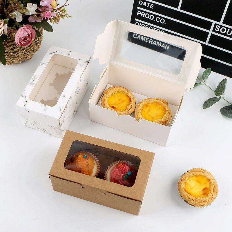 25 PCS Window Cupcake Packaging Box Muffin Cake Box With Inner Support, Specification: 2 In One (...