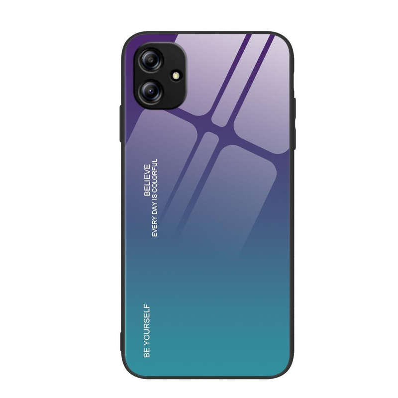 For Samsung Galaxy A04e Gradient Color Glass Phone Case(Aurora Blue)