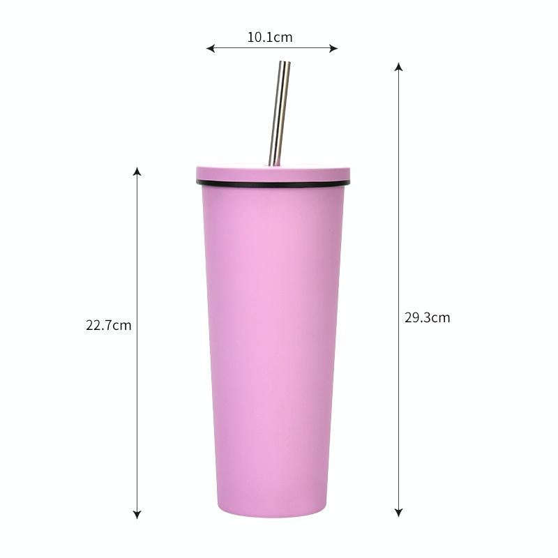 700ml Large Capacity Double Stainless Steel Straw Cup Vacuum Outdoor 304 Insulation Cup Car Water...