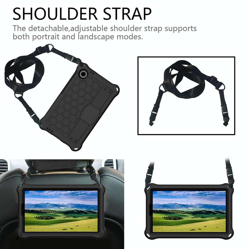 For Blackview Tab 60 8.7 2023 Honeycomb EVA Hybrid PC Tablet Case with Strap(Black+Black)
