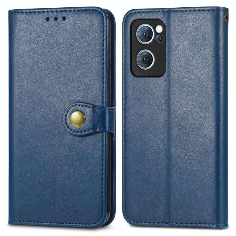For OPPO Reno7 5G Solid Color Leather Buckle Phone Case(Blue)