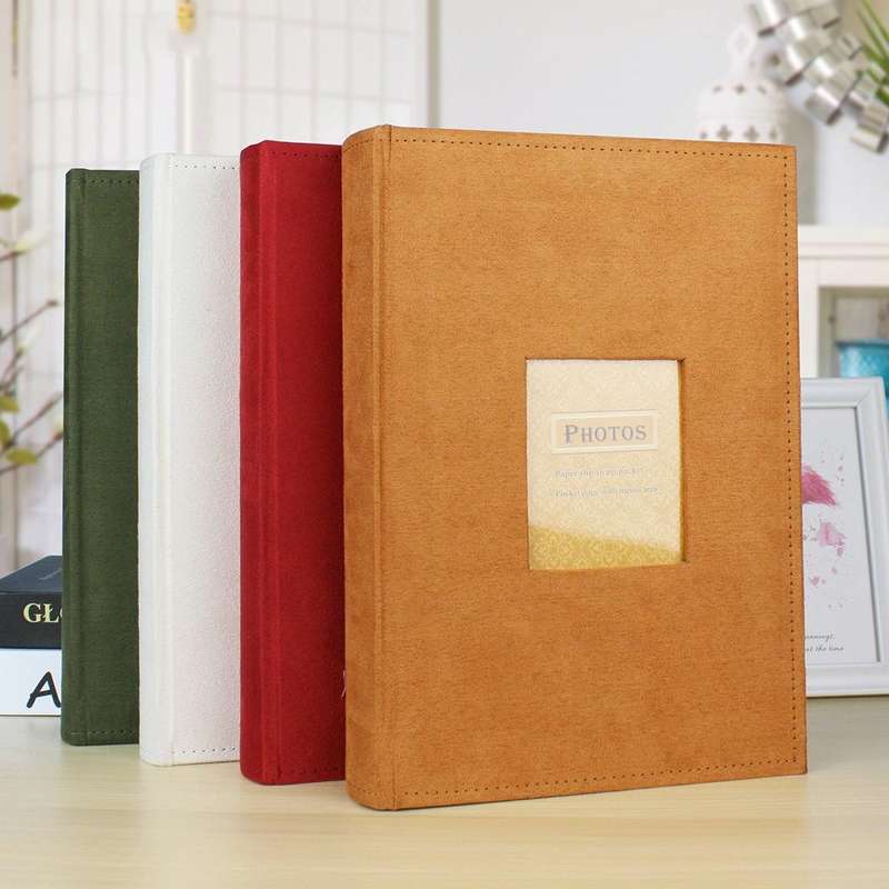 4R 6 Inch 300 Sheets Cloth Photo Album Retro Insert Photo Album Postcard Storage Photo Album(Orange)