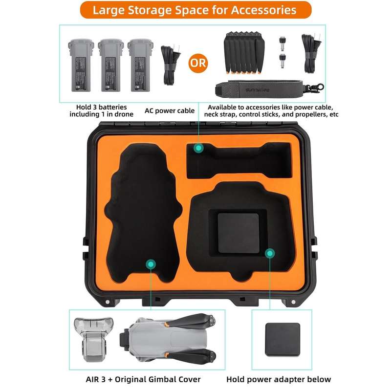 For DJI Air 3 Sunnylife Safety Carrying Case Large Capacity Waterproof Shock-proof Hard Travel Ca...
