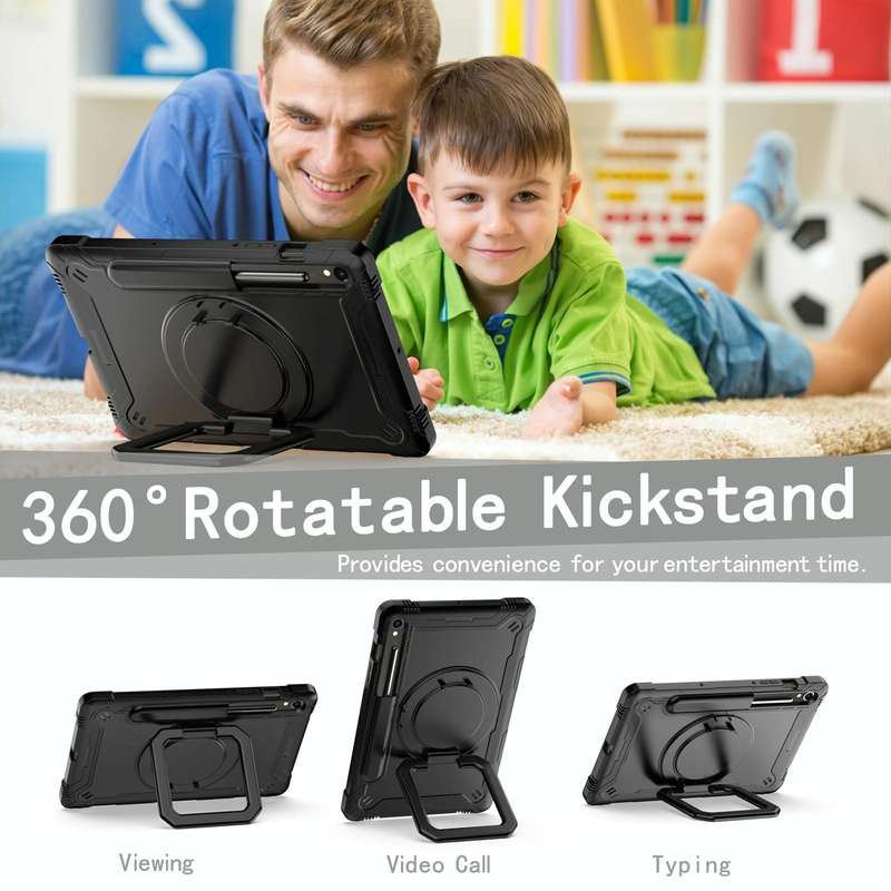 For Samsung Galaxy Tab S9 FE / S9 Handle Robot Silicone Hybrid PC Tablet Case(Black)