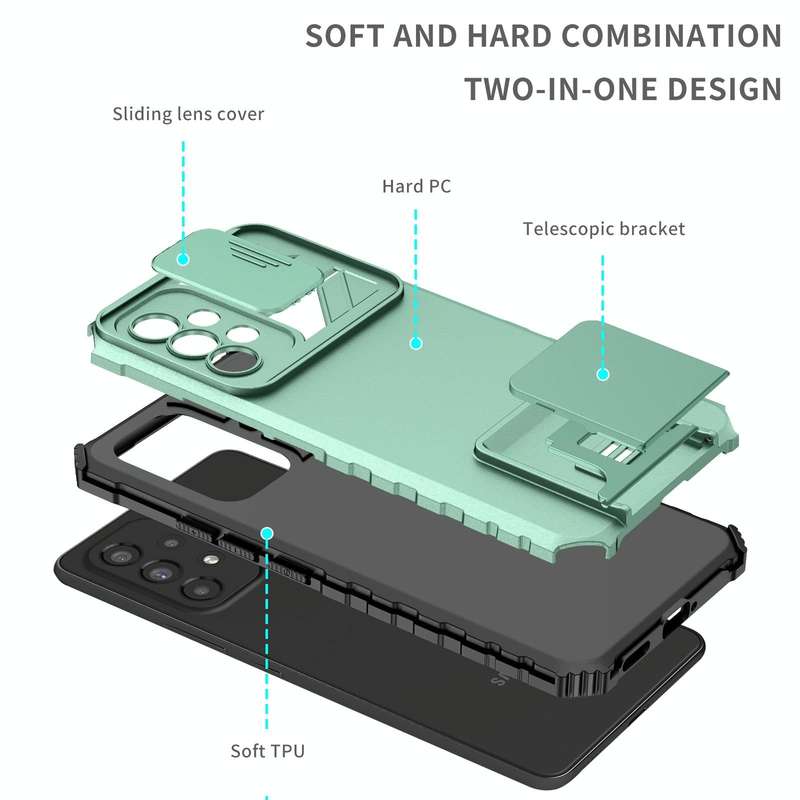 For Samsung Galaxy A53 5G Stereoscopic Holder Sliding Camshield Phone Case(Light Blue)
