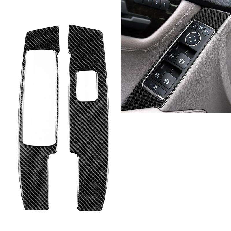 2 PCS Car Carbon Fiber Window Lift Panel Decorative Sticker for Mercedes-Benz W204 C Class 2007-2...