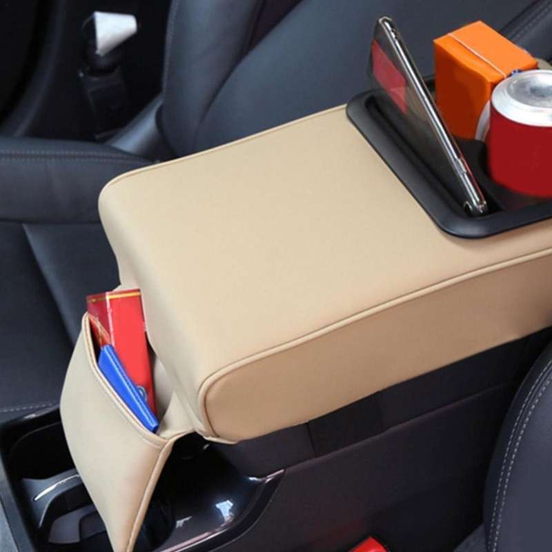 Car Armrest Box Increased Support With Rear Seat Water Cup Holder(Brown)
