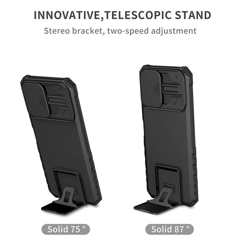 For vivo Y15s / Y15a Stereoscopic Holder Sliding Camshield Phone Case(Black)