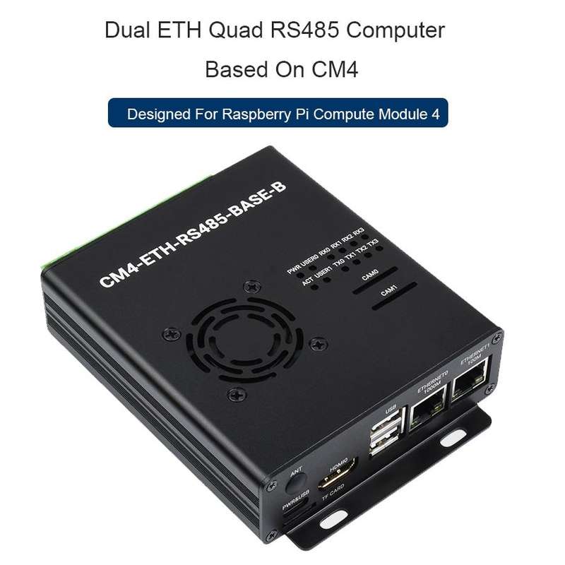 Waveshare Dual ETH Mini-Computer for Raspberry Pi CM4, Gigabit Ethernet, 4CH Isolated RS485(EU Plug)
