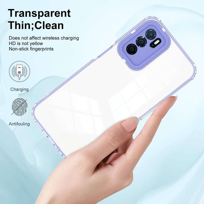 For OPPO A16 / A16s 3 in 1 Clear TPU Color PC Frame Phone Case(Purple)