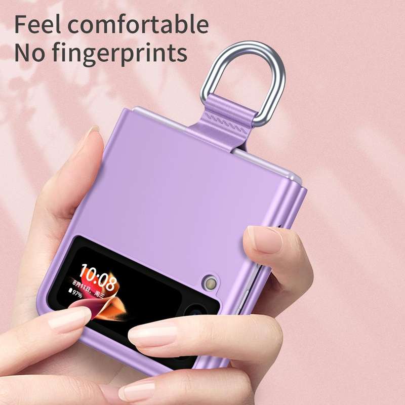 For Samsung Galaxy Z Flip3 5G Skin Feel Folding Phone Case with Drawstring Key Chain(Blue)