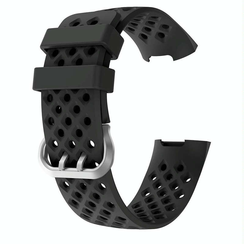 For Fitbit Charge 3 / 4 Hollow Square Silicone Watch Band Wristband(Black)