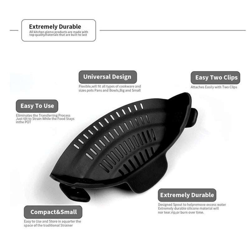 Wide Mouth Silicone Drainer Pot Side Drain To Block Fruit Noodle Strainer(Dark Gray)