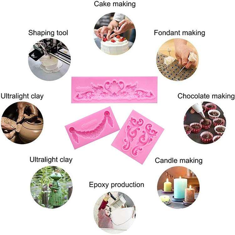2 PCS Fondant Cake Silicone Mold Hollow Embossed Border Frame Retro Photo Frame Mould(4th 17-152)