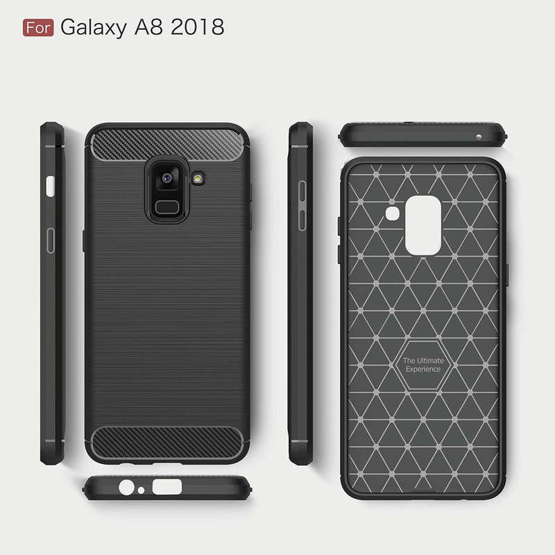 For Galaxy A8 (2018) Brushed Texture Carbon Fiber Shockproof TPU Protective Back Case (Black)