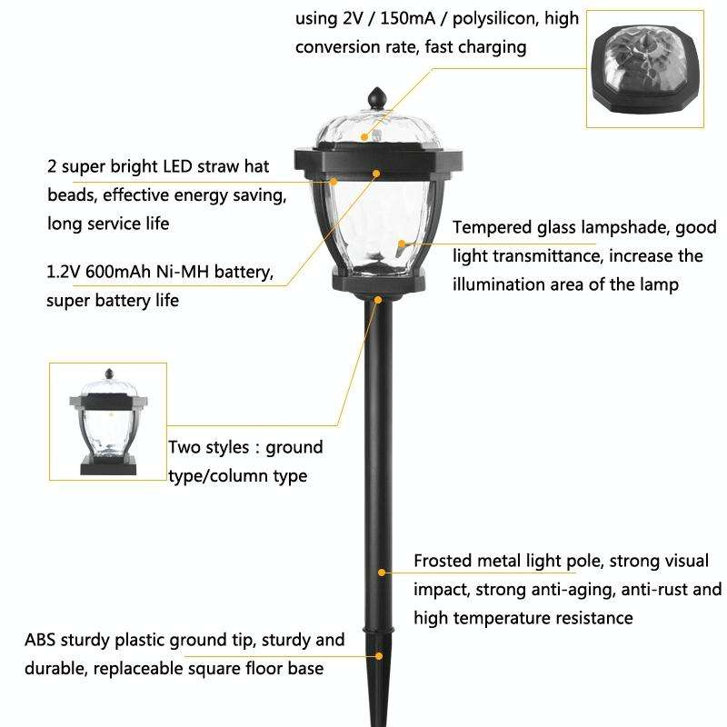 2 LED Solar Waterproof Outdoor Garden Light, Style: Warm Light-Column Cap