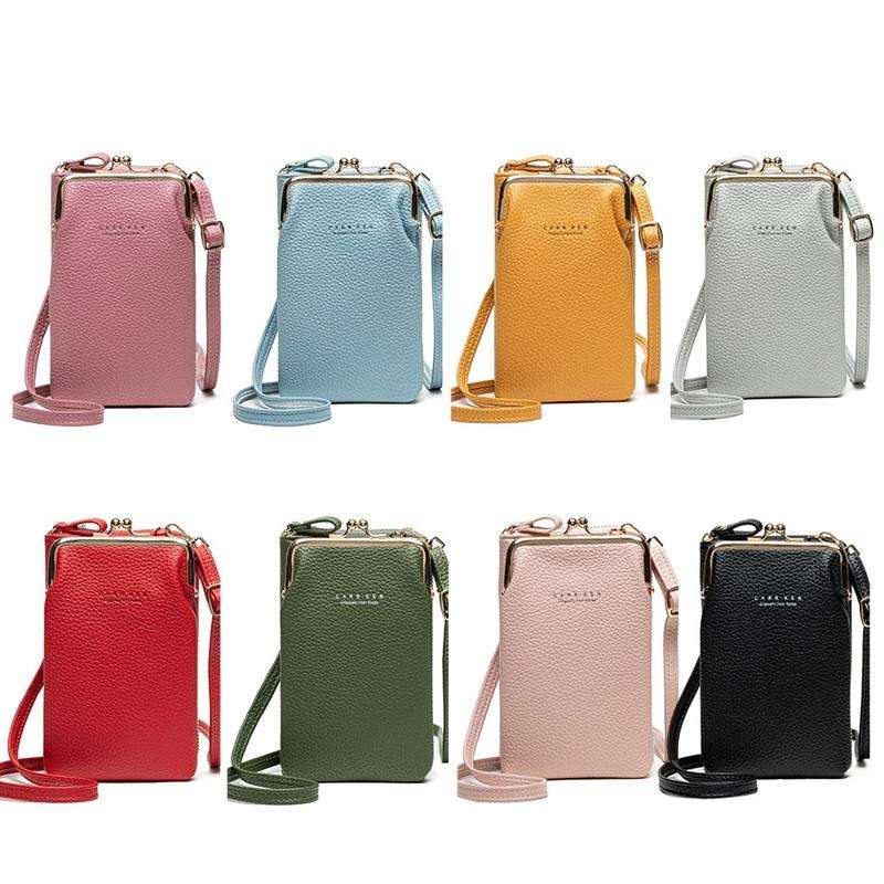 H2107 Ladies Mobile Phone Bag Shoulder Messenger Bag Pebbled Zipper Wallet(Black)