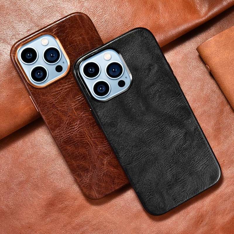 For iPhone 14 ICARER Oil Wax Genuine Leather Back Magsafe Phone Case(Brown)