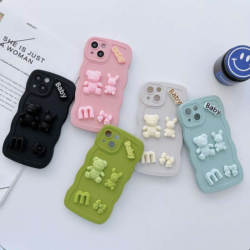 For iPhone 11 Pro Wave Edge 3D M Bear Bunny Silicone Phone Case(Black)