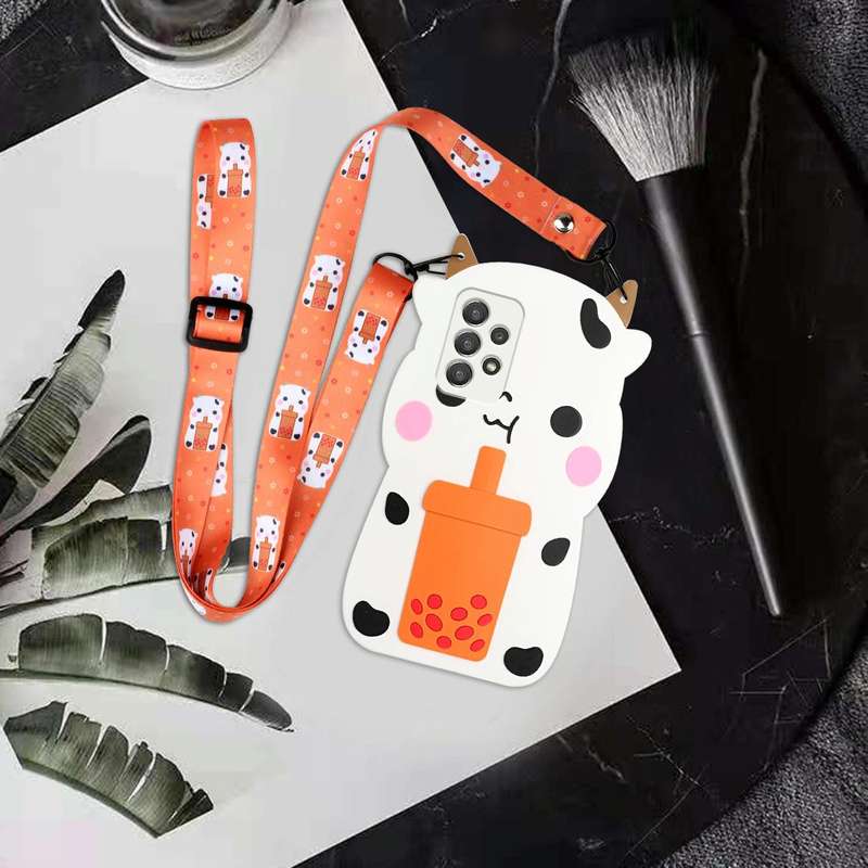 For Samsung Galaxy A53 5G Crossbody Cartoon Silicone Phone Case(Cow)
