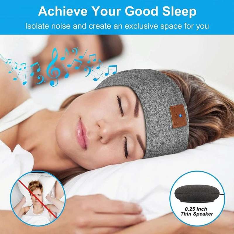 Bluetooth Headband Headphones Sleep Mask for Side Sleeper Workout Running(Hemp Gray)