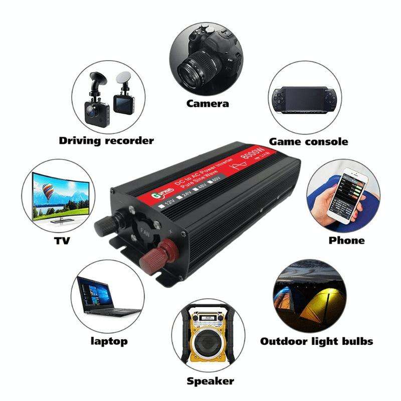 Gurxun 8000W High Power Household Car Sine Wave Inverter, Specification: 12V To 220V