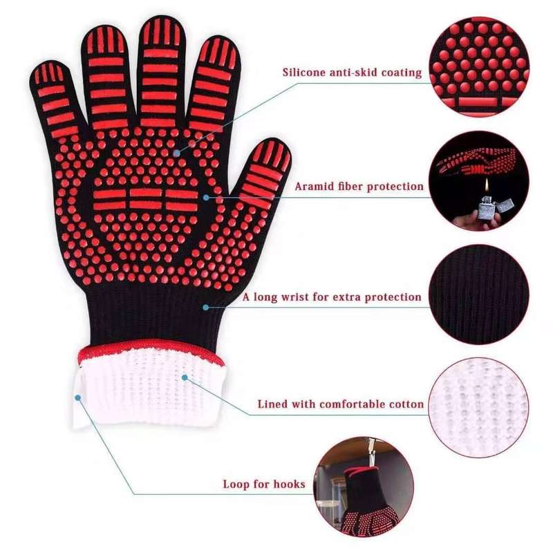 Heat-resistant High Temperature Fire Resistance Cooking Baking Barbecue Grill Gloves Red Torch