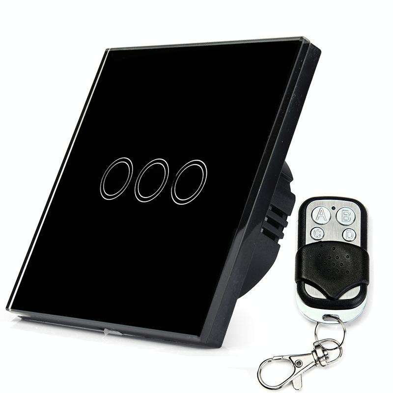 86mm 3 Gang Tempered Glass Panel Wall Switch Smart Home Light Touch Switch with RF433 Remote Cont...