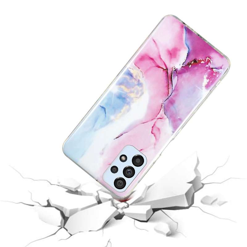 For Samsung Galaxy A52 5G / 4G IMD Marble Pattern TPU Phone Case(Pink Blue)