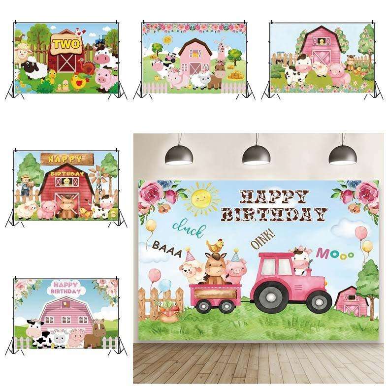 1.5m X 1m Cartoon Farm Animals Photography Backdrop Birthday Party Background Decoration(MDM10756)