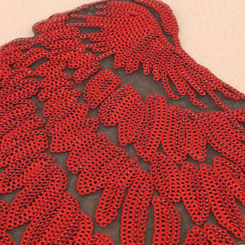 Silver A Pair Sequin Feather Wing Shape Clothing Patch Sticker DIY Clothing Accessories, Size:Sma...