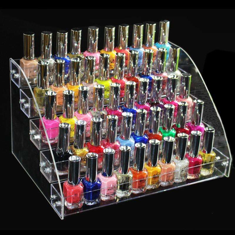 2 Layers Acrylic Nail Polish Display Rack Transparent Ladder Stand Cosmetic Essential Oil Bottle ...