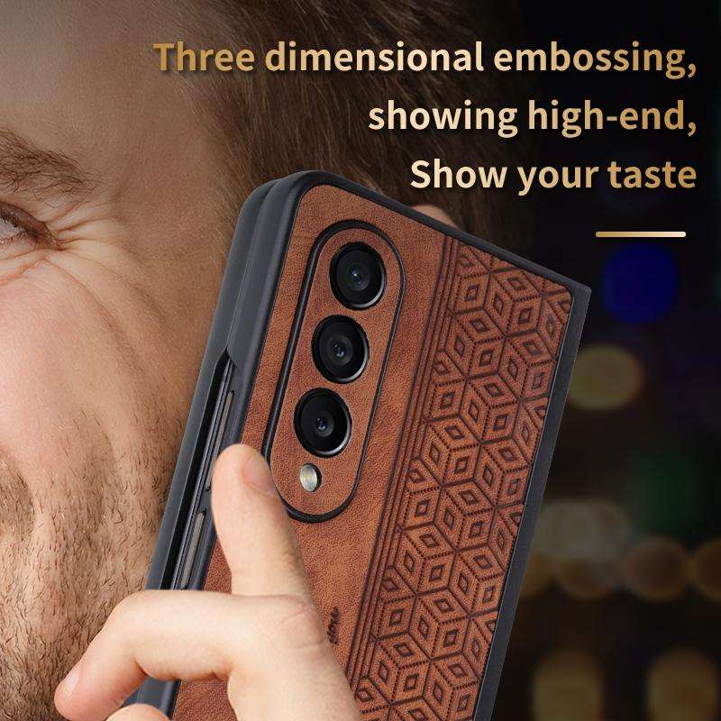 For Samsung Galaxy Z Fold3 5G AZNS 3D Embossed Skin Feel Phone Case(Brown)