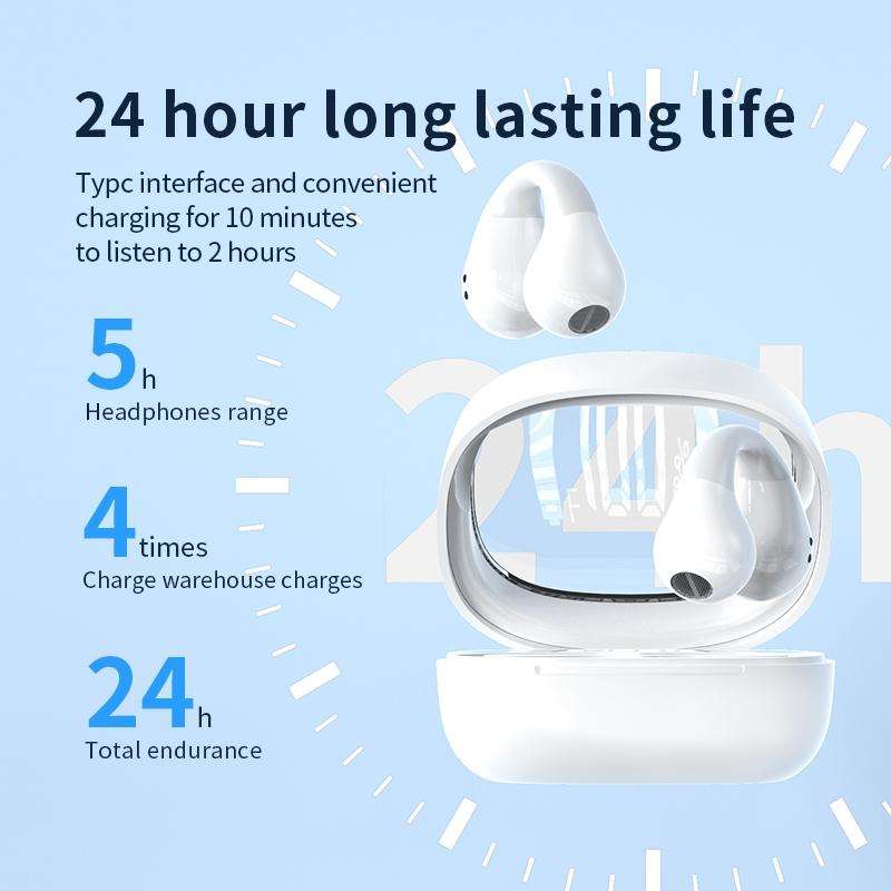 JR01 Transparent Capsule Smart Digital Display Ear-hook Bluetooth Earphones(Black)