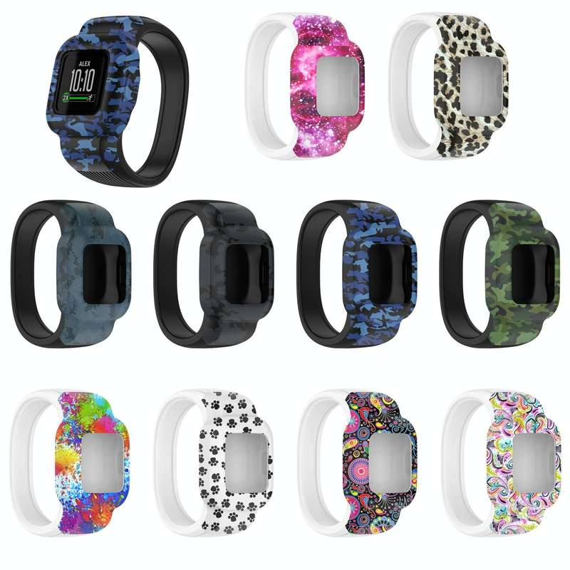 For Garmin Vivofit JR3 No Buckle Silicone Printing Watch Band, Size:S(Camouflage Green)