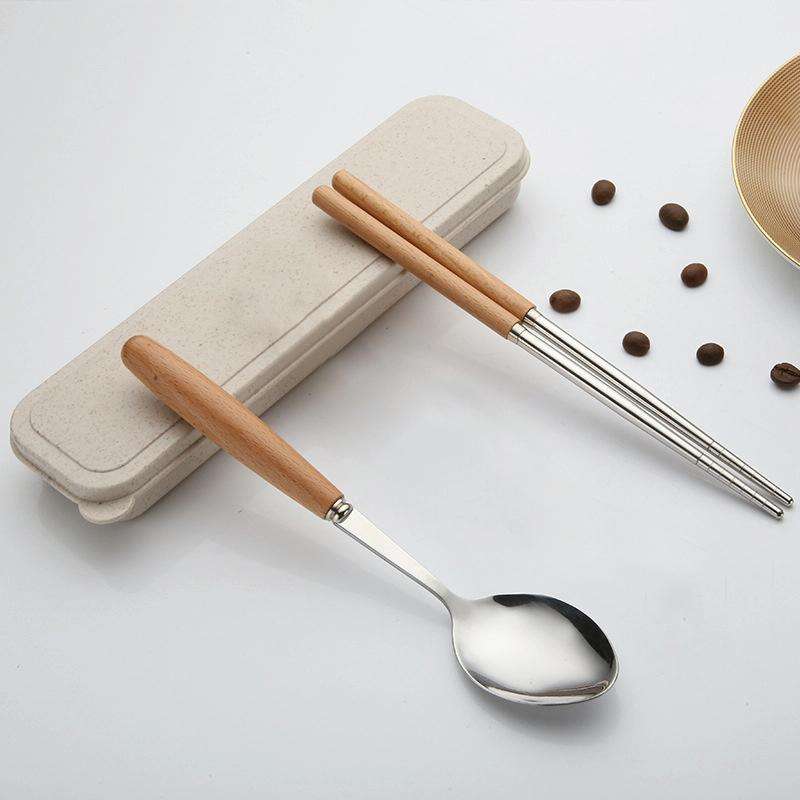 3 in 1 Spoon Chopsticks Fork Cutlery Set Three-piece Creative Work Students Portable Tableware(Tw...