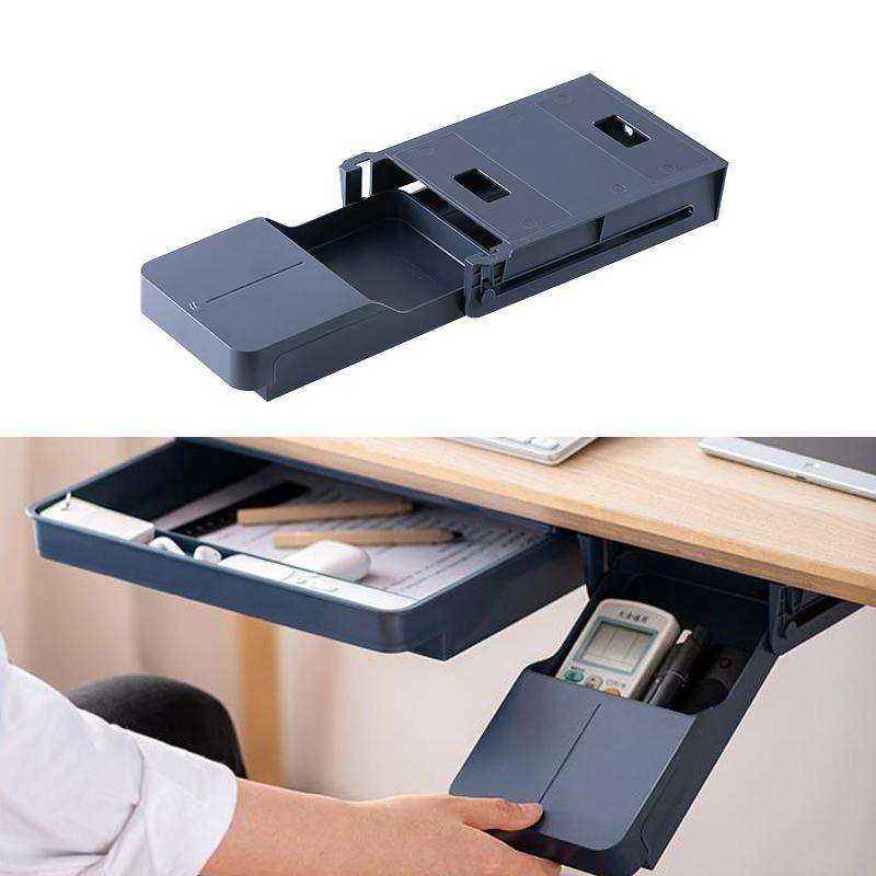 Under-Desk Storage Box Stationery Sundries Organize Hanging Box Hidden Drawer, Color: Blue Small