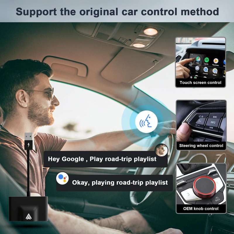 THT-020-3+ USB + USB-C / Type-C Wired to Wireless Carplay Adapter for Android Smartphone(Black)