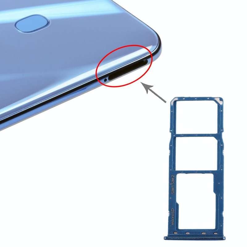 For Galaxy A20 A30 A50 SIM Card Tray + SIM Card Tray + Micro SD Card Tray (Blue)