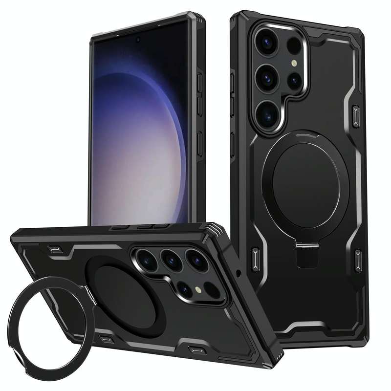 For Samsung Galaxy S23 Ultra 5G Patronus MagSafe Magnetic Holder Phone Case(Black)