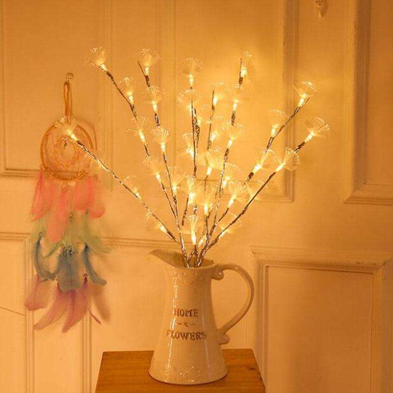 LED Fiber Optic Flower Twig Light String Room Bedroom Romantic Decoration Lantern(Brown Branches)