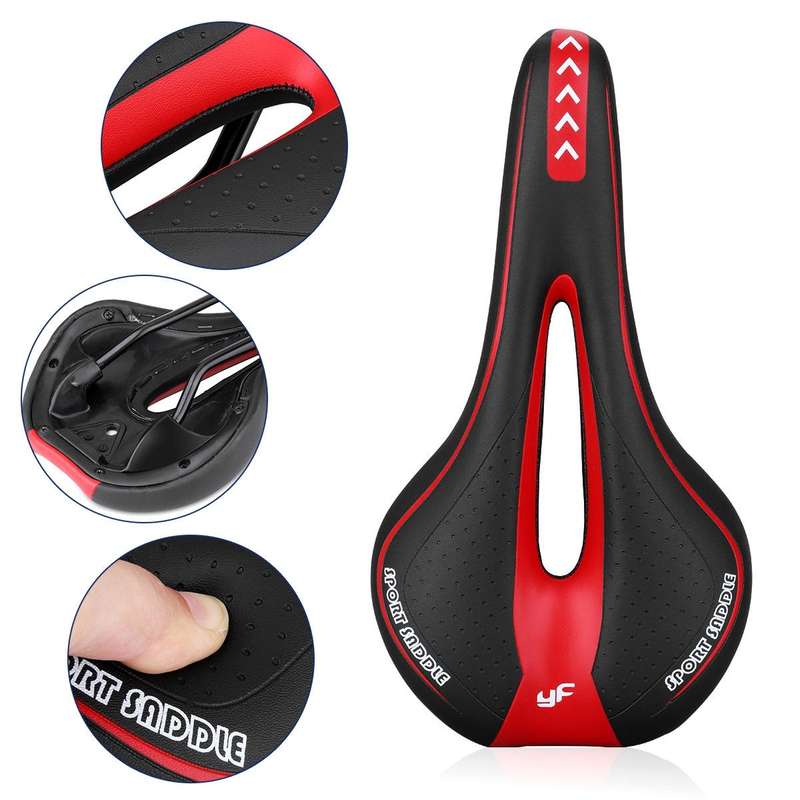 YAFEE YF-1018 Mountain Bike Saddle Bicycle Riding Saddle Bicycle Saddle(White Red)