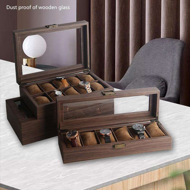 Wood Grain Leather Watch Display Box Watch Storage Case Jewelry Box, Style: 6 Digit Long